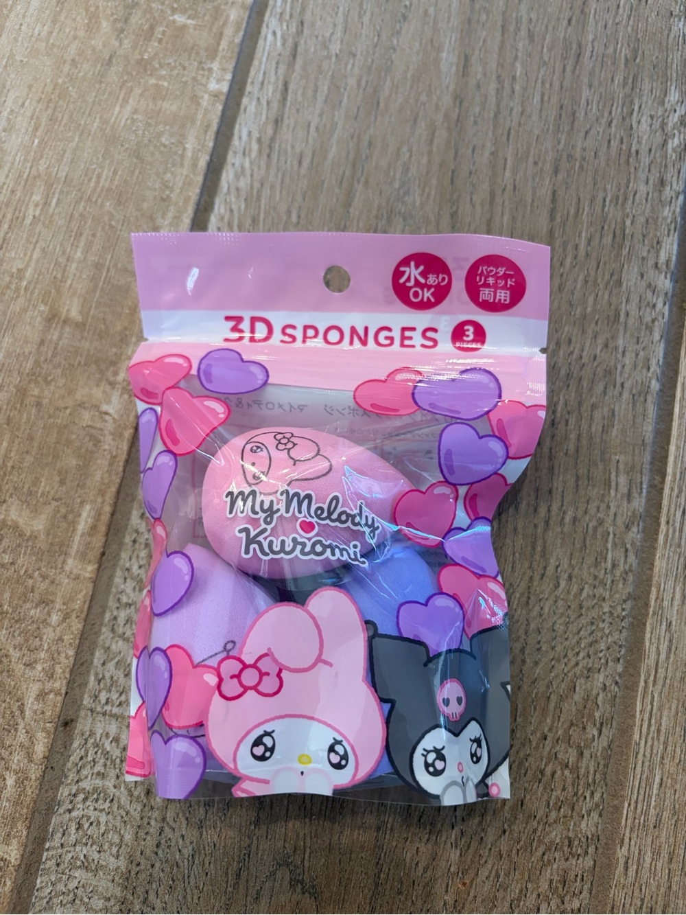 Sanrio-themed 3D makeup sponges featuring My Melody and Kuromi characters.
